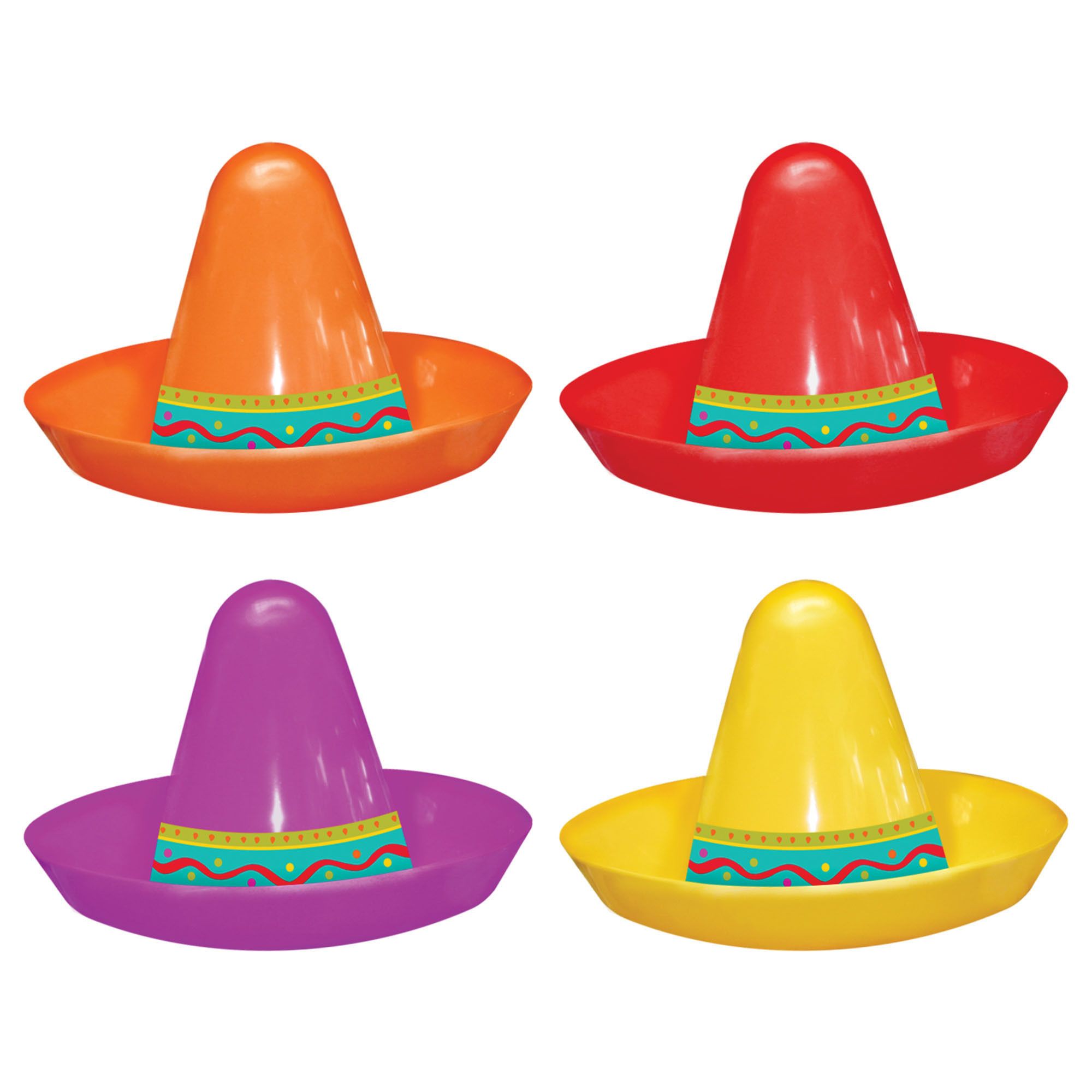 8PC MINI SOMBRERO PLSTC AST
